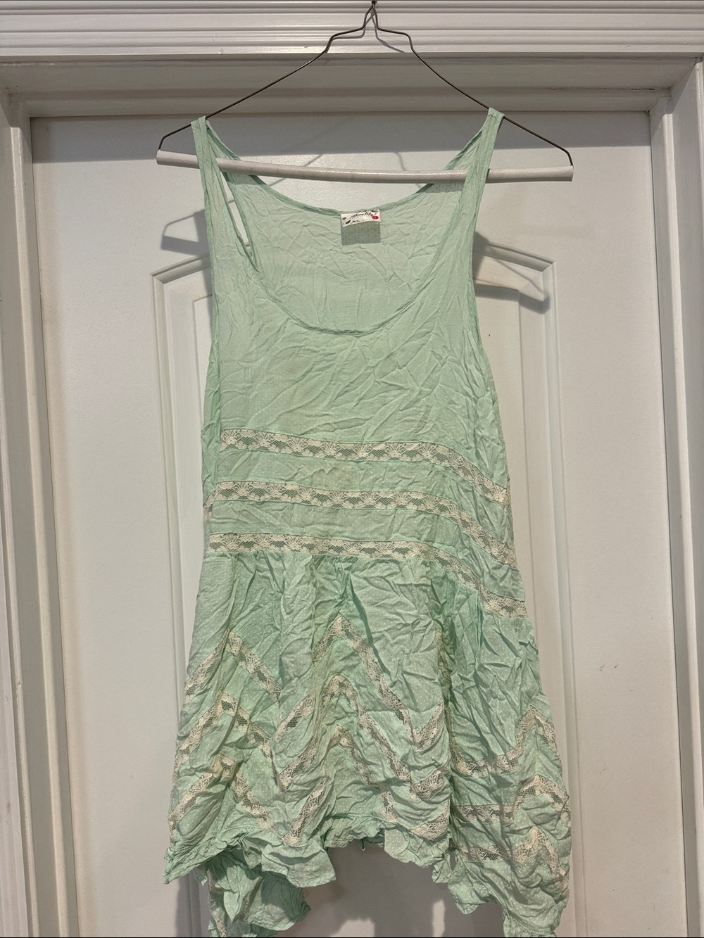Mint Green Lace Trim Sleeveless Tunic
